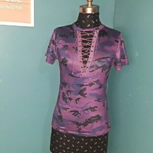 Purple camo lace-up plunge top